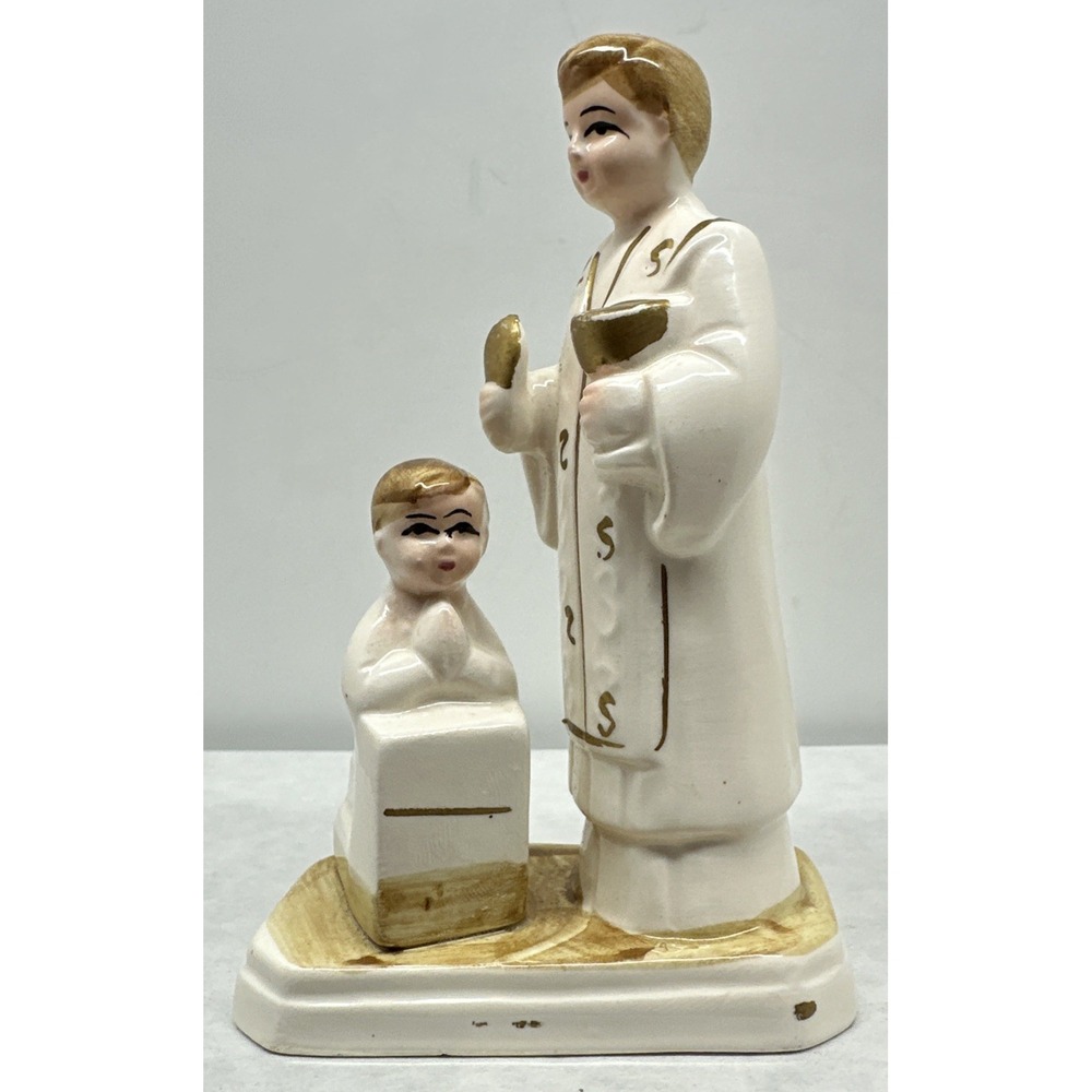 First Communion Figurine Porcelain Priest Boy Child Catholic Cake Topper Decor